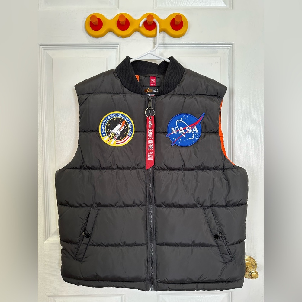 Alpha Industries Black Puffer Vest with Space Patches